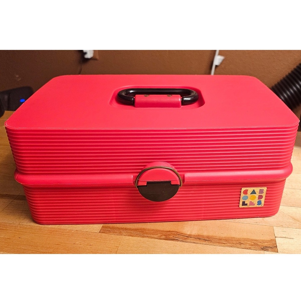 Vintage Caboodles 2420 Makeup Case Hot Pink Black Trays Mirror Made in USA